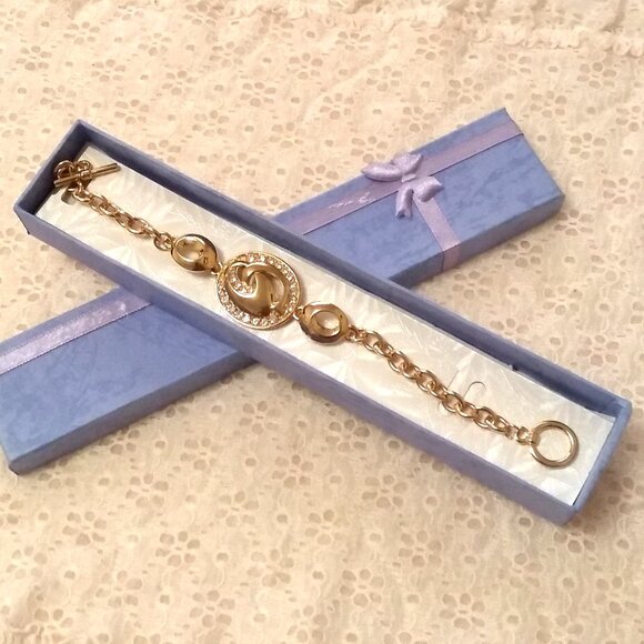 Vintage New Clear Crystal Charm Gold Plated Bangle Bracelet - Picture 5 of 7